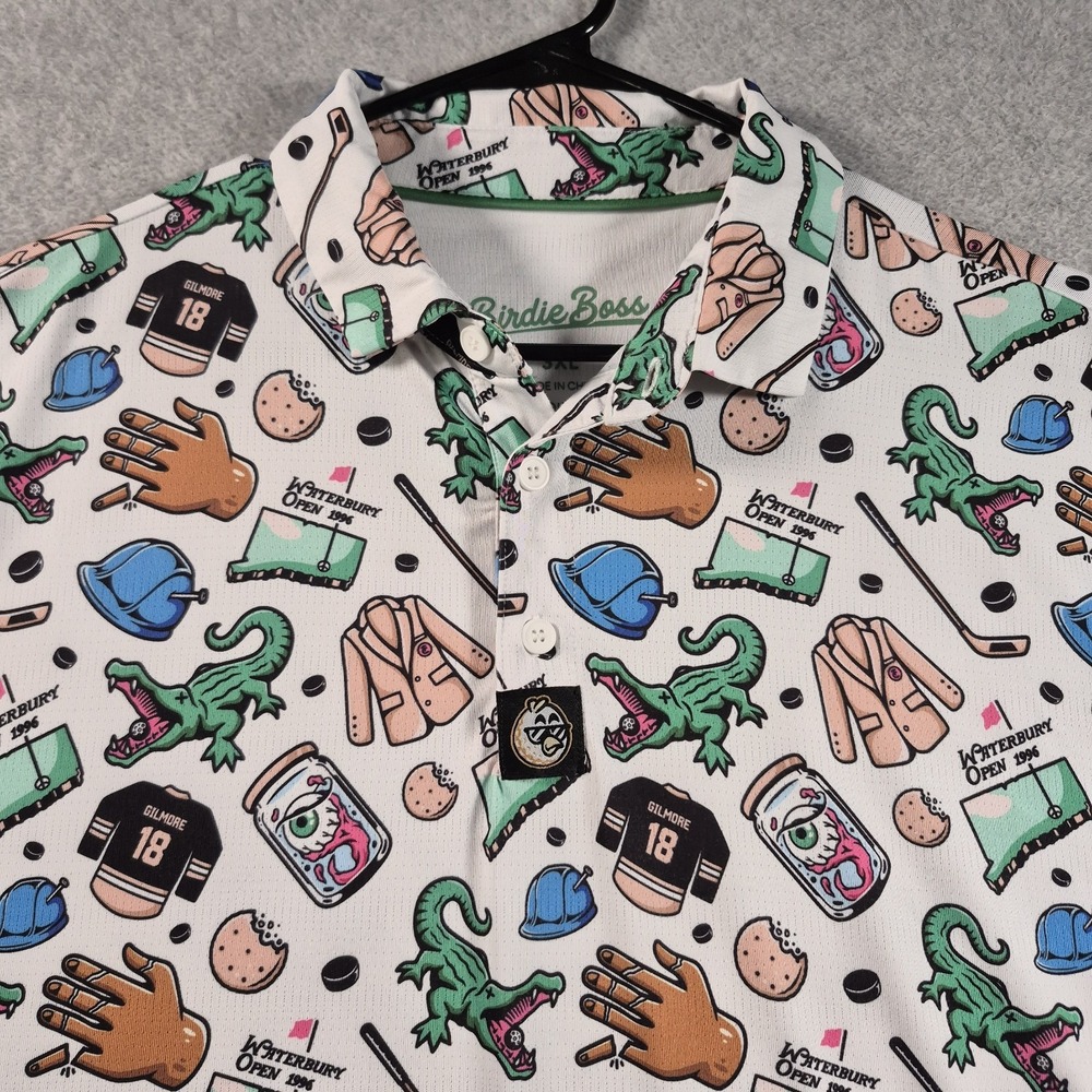 Birdie Boss Happy Gilmore Golf Polo Shirt Mens 3XL White AOP Print Performance
